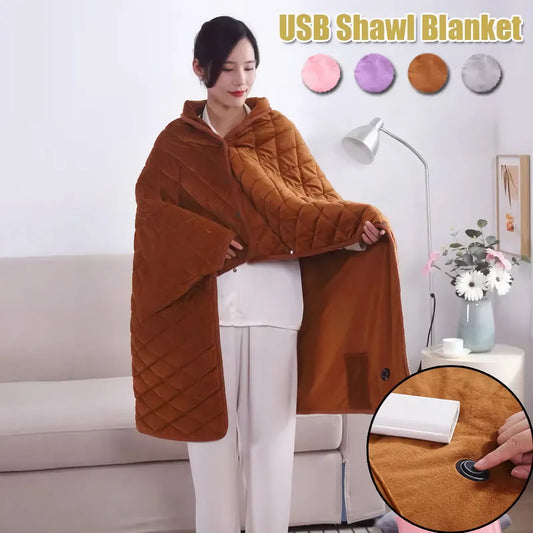 USB Electric Heating Shawl Pad - Thickened, Washable, and Cozy Winter Office Blanket