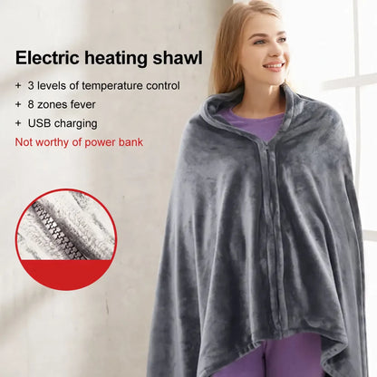 3-Heat Controller Coral Flannel Heated Shawl - 80x150cm Electric Heating Lap Blanket - Warm Winter Cape Blanket