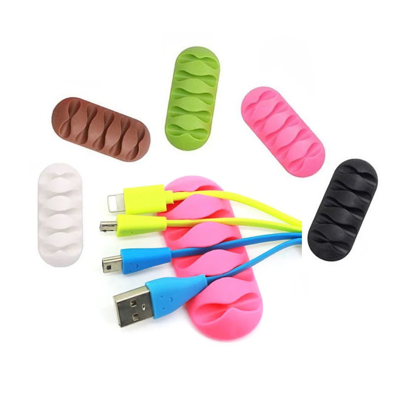 Multipurpose Desktop Cable Winder - Earphone Clip Charger Organizer, Silicone Holder with 5 Slots, Wire Cord Management Fixer