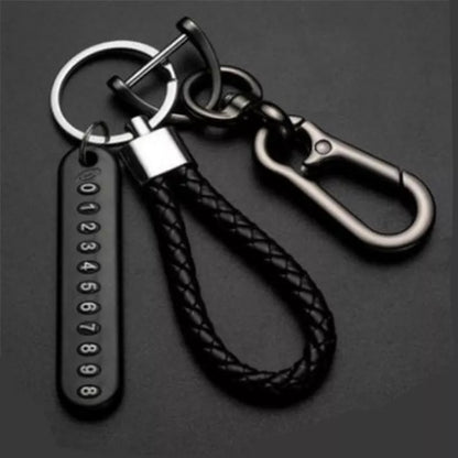 Anti-Lost Car Keychain | Phone Number Card Keyring | Leather Braided Rope | Auto Vehicle Key Chain Holder | Gift for Husband