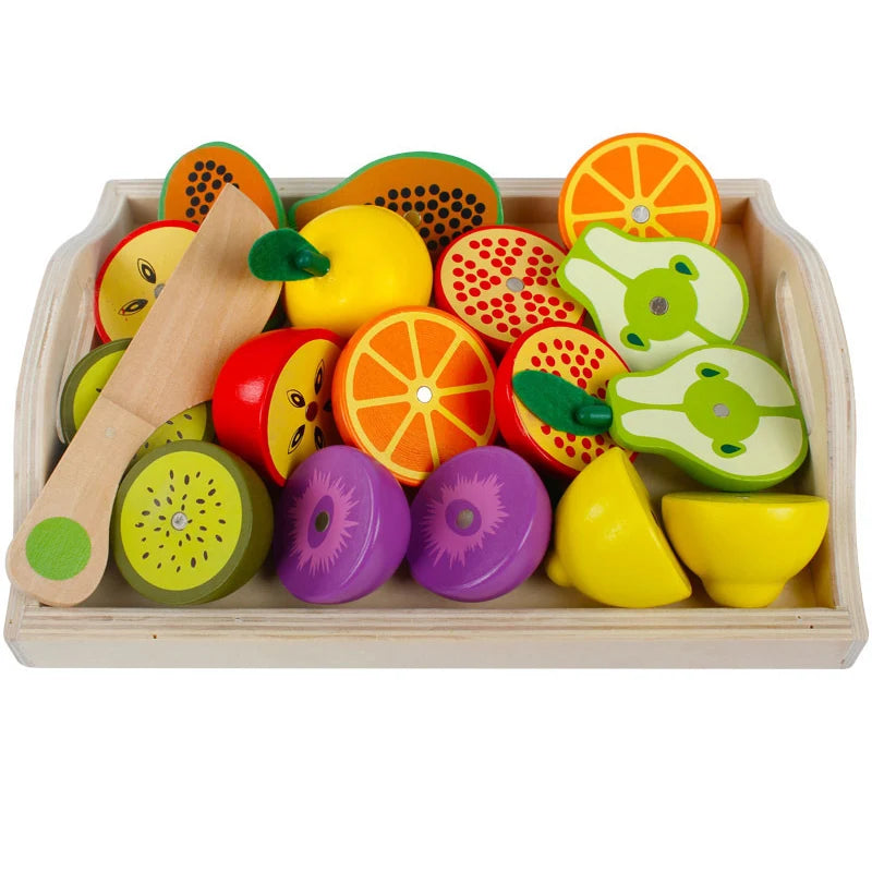 Montessori Wooden Simulation Kitchen Set - Cut Fruits and Vegetables, Classic Pretend Play Cooking Toy for Interest Cultivation