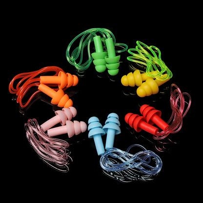 Soft Silicone Ear Plugs with Rope - Water Sports Hearing Protection and Noise Reduction Earplugs for Swimming Pool Use