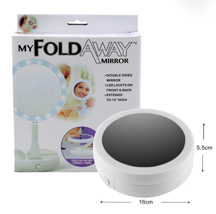 Portable Folding LED Makeup Mirror - 1x/10x Magnifying, Double-Sided, USB or Battery Operated, 270° Rotation