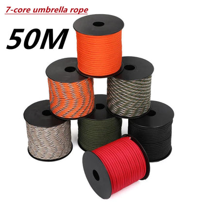 50m Paracord Survival Rope - 4mm 7-Strand Core, Lanyard, Camping, Climbing, Hiking, and Clothesline Cord