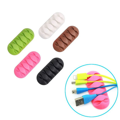 Multipurpose Desktop Cable Winder - Earphone Clip Charger Organizer, Silicone Holder with 5 Slots, Wire Cord Management Fixer