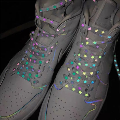 Holographic Reflective Star Shoelaces - Double-Sided High-Bright Luminous Flat Laces for Sneakers