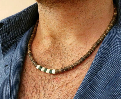 Men's African Beaded Necklace – Surfer Style Wooden Beach Jewelry – Perfect Gift for Men