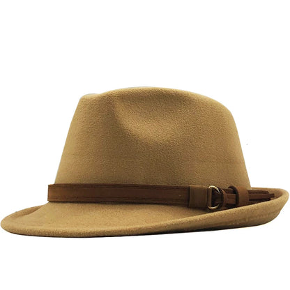 Elegant Wool Fedora Hat for Men and Women - Adjustable Trilby for Winter and Autumn, Church Jazz Style, 55-58CM