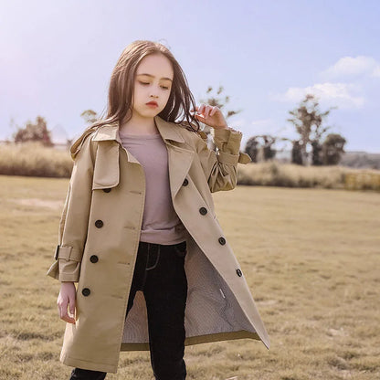 Teen Girls Long Trench Coat for Ages 4-13 - New Fashion England Style Windbreaker Jacket, Spring/Autumn Children's Clothing