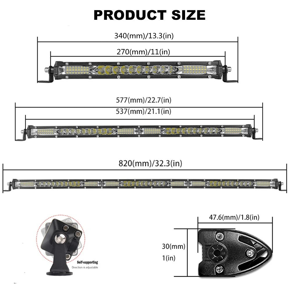 Slim Spot Flood LED Light Bar - 12V/24V Off-Road Work Light for Car, 4x4, Truck, ATV, SUV, Boat