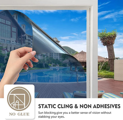 One Way Mirror Window Privacy Film - Daytime Anti-UV Sun Blocking Heat Control Reflective Window Tint for Home Office Living Room