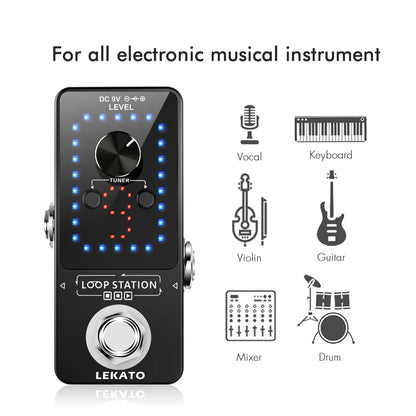 LEKATO Guitar Effect Pedal Looper - 9 Loops, 40 Minutes Recording, Tuner and Overdub Function for Musical Performance