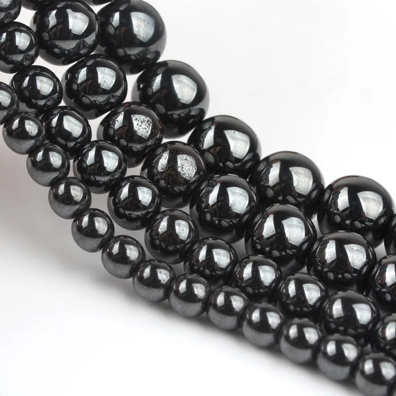 AAA Black Hematite Stone Beads - Round Loose Beads for DIY Jewelry and Bracelet Making, Multiple Sizes (2mm-12mm) on 15'' Strand