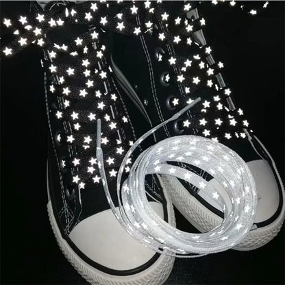 Holographic Reflective Star Shoelaces - Double-Sided High-Bright Luminous Flat Laces for Sneakers