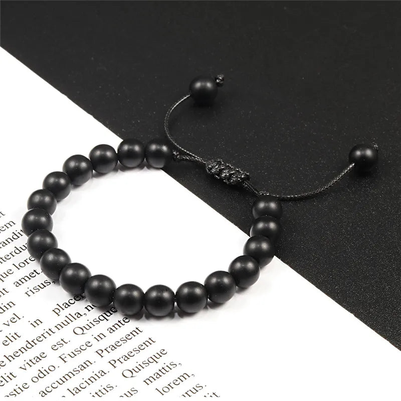 Adjustable Couples Bracelets - 8mm Black & White Beads Macrame Lovers Bracelet for Men & Women, Distance Jewelry Polleras