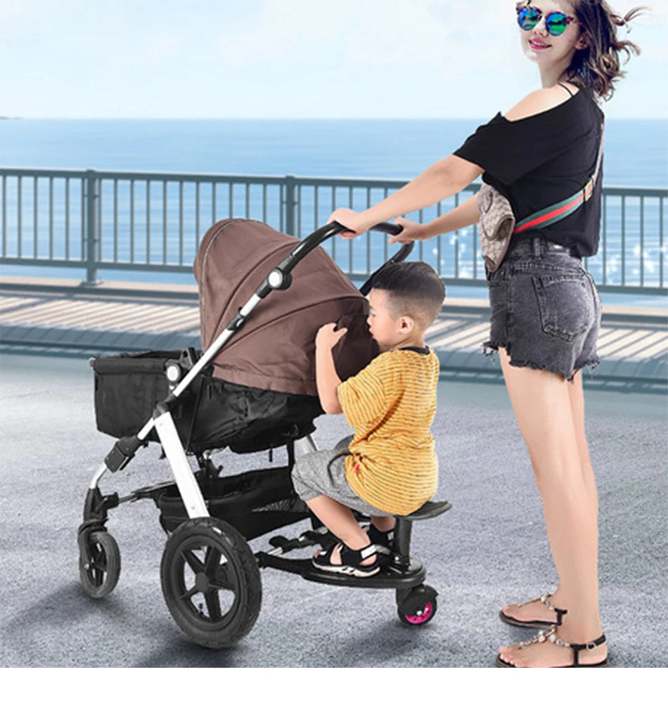 Enhance Your Stroller: Children's Pedal Adapter with Standing Plate and Seat - Perfect Auxiliary Trailer for Twins & Second Child