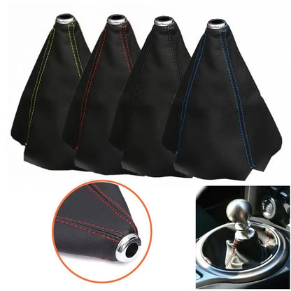 16mm Universal PU Leather Car Shift Collar - Carbon Fiber Automatic & Manual Shift Lever Knob with Boot Cover Leggings