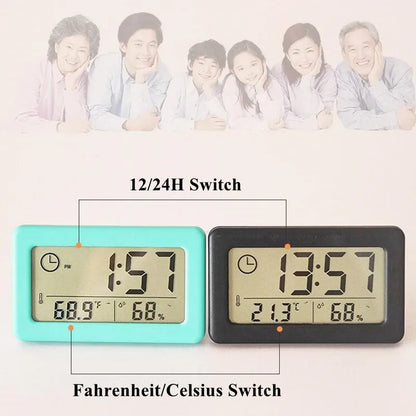 Mini Digital Clock Temperature Humidity - Portable Table Clock Thermometer Hygrometer - 12/24H Battery Operated LED Clock