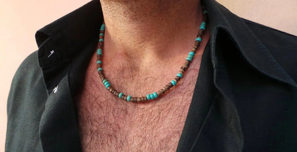 Men's African Beaded Necklace – Surfer Style Wooden Beach Jewelry – Perfect Gift for Men