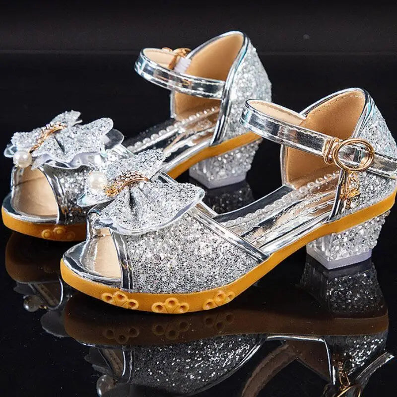 2021 Summer Girls Sandals – Princess Shoes with High Heels, Bow-Knot, and Crystal for Parties & Weddings