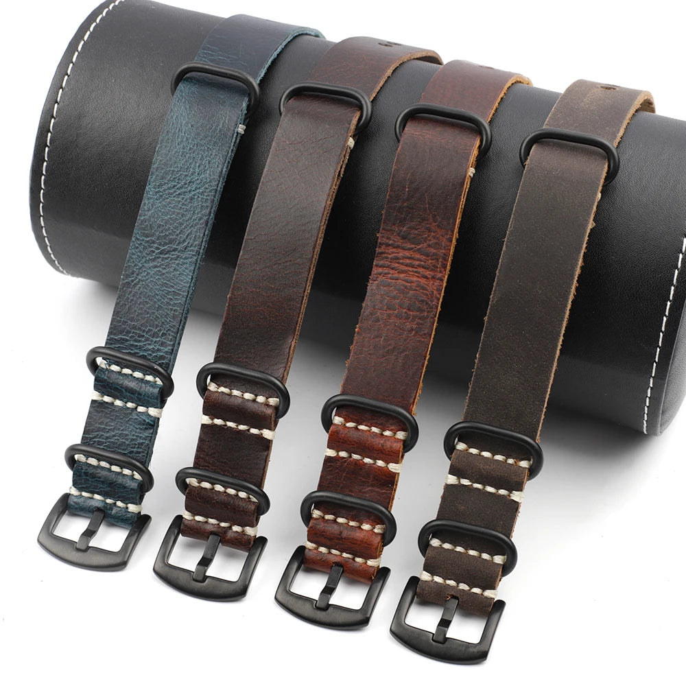 Vintage Coffee Brown Leather Watchband - 20mm, 22mm, and 24mm Replacement Strap for Men and Women