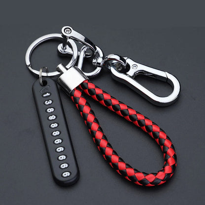 Anti-Lost Car Keychain | Phone Number Card Keyring | Leather Braided Rope | Auto Vehicle Key Chain Holder | Gift for Husband