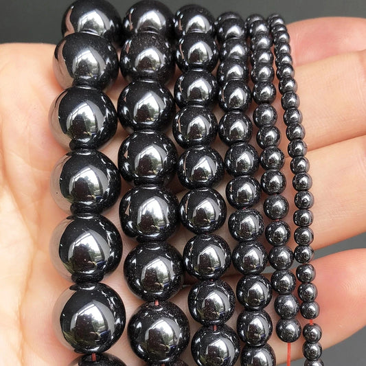 AAA Black Hematite Stone Beads - Round Loose Beads for DIY Jewelry and Bracelet Making, Multiple Sizes (2mm-12mm) on 15'' Strand