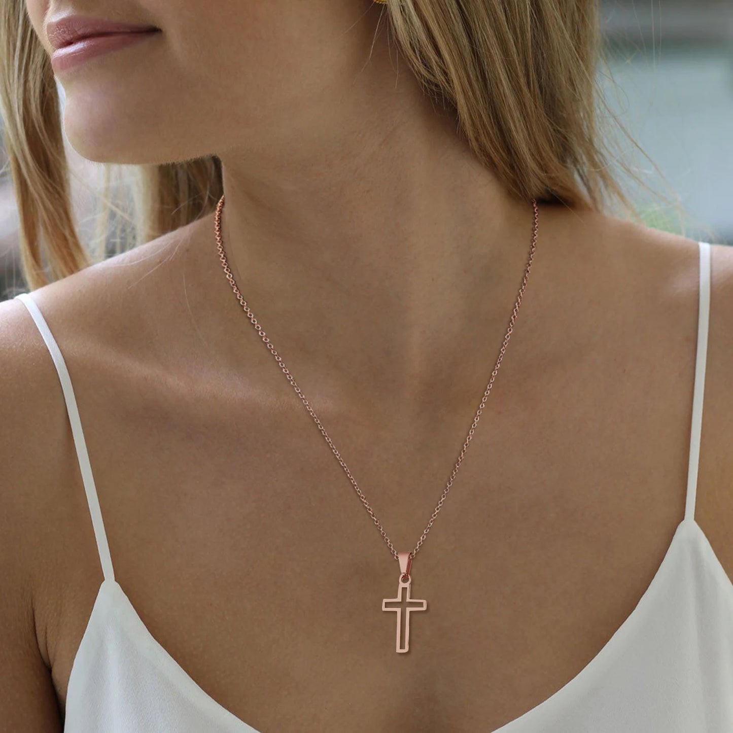 Vnox Stainless Steel Cutout Cross Necklace - Hollow Cross Pendant with 24'' Box Chain for Men & Women, Religious Faith Jewelry