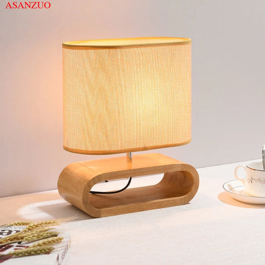 Nordic Wood Base Table Lamp with Cloth Lampshade - E27 Bedside, Desk & Reading Light for Living Room & Bedroom