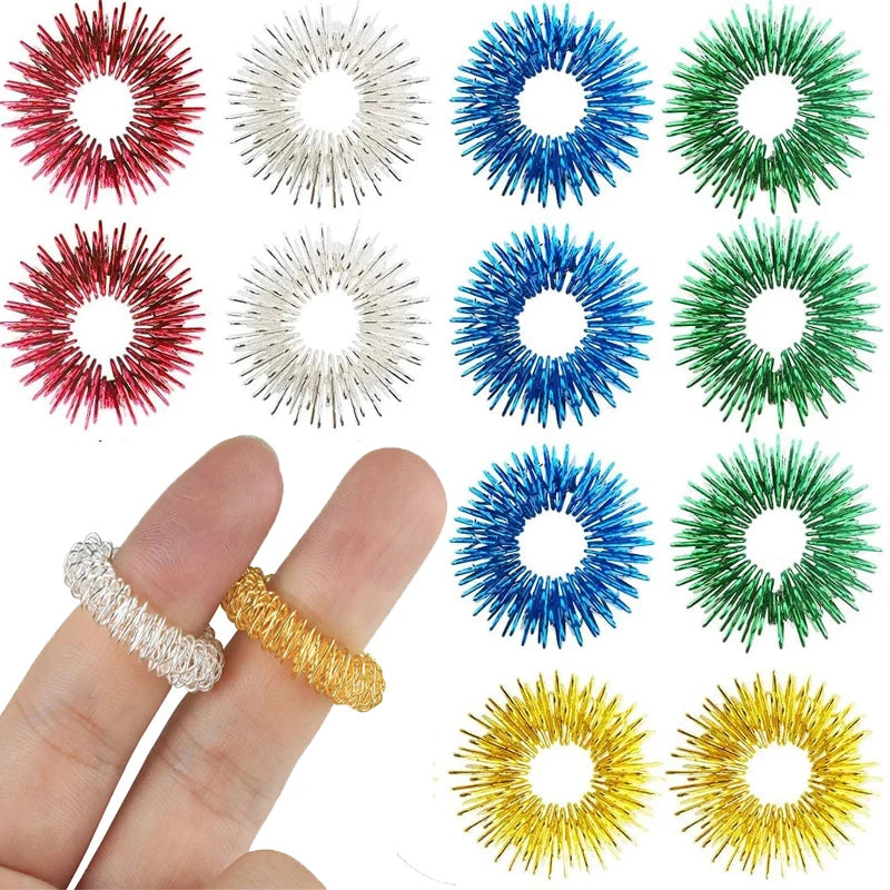 5/10Pcs Spiky Sensory Anxiety Rings - Finger Massage Hand Acupressure Massager for Stress Relief - Fidget Toy for Improved Circulation