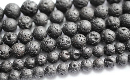 Black Lava Bead Set - Round Volcanic Loose Beads in 6mm-12mm Sizes for Jewelry Making and Gift Charms