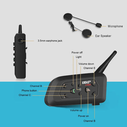 Ultimate Riding Companion: EJEAS V6 PRO Bluetooth Motorcycle Helmet Intercom Headset - Connects 6 Riders, 1200M Range, Waterproof