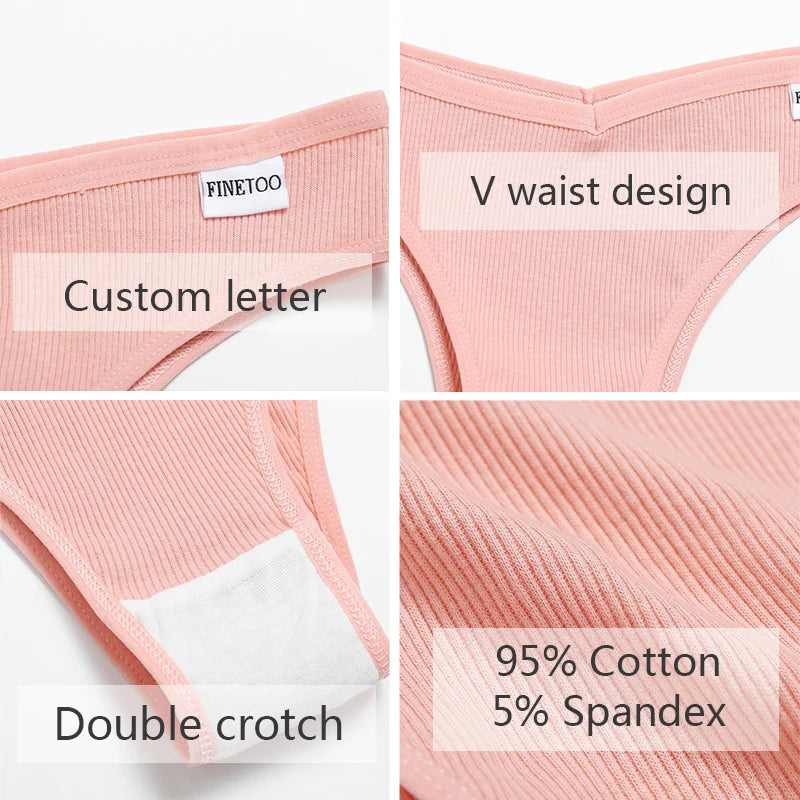 FINETOO 5Pcs/set Women's Brazilian Cotton Panties: Comfortable Low-Rise T-Back Underwear - Female Lingerie in Sizes M-XL