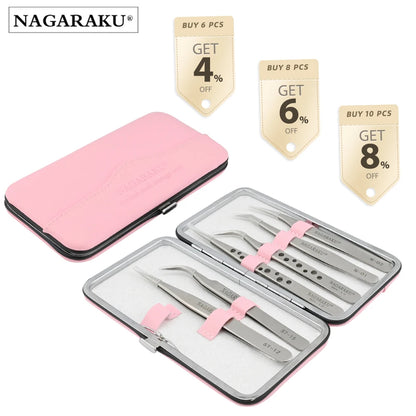 NAGARAKU Eyelash Extension Tweezers Set - Precision Stainless Steel Mega Volume Fans, Eyelash Application Tools