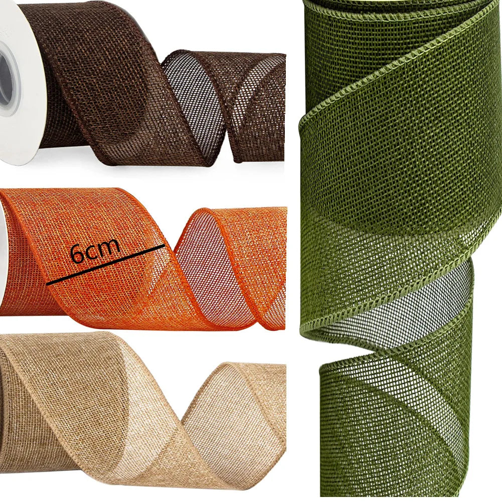 3M/Roll Burlap Wired Ribbon Rolls - 60mm Width Wrapping Burlap Ribbon for DIY Christmas Crafts, Decorations, and Weddings