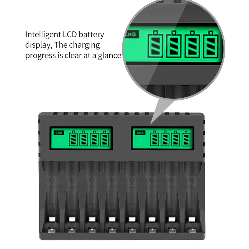 PUJIMAX New LED Display Smart Battery Charger: AA/AAA Ni-MH Rechargeable Batteries - Independent Charging