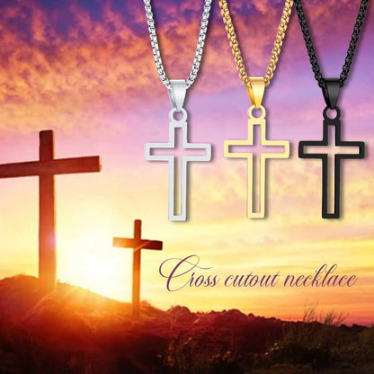 Vnox Stainless Steel Cutout Cross Necklace - Hollow Cross Pendant with 24'' Box Chain for Men & Women, Religious Faith Jewelry