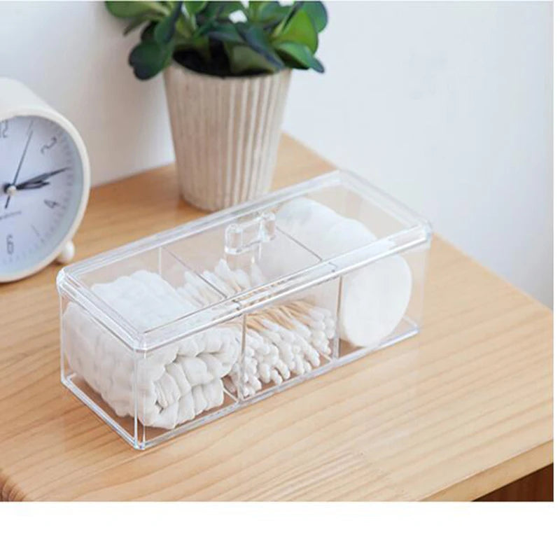 Transparent Cosmetic Storage Box - Three-Color Makeup Organizer for Cotton Swab and Cotton Pad Storage, Desktop Acrylic Material