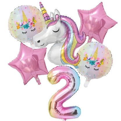 Rainbow Unicorn Balloon Set - 32 Inch Number Foil Balloons for 1st Kids Unicorn Theme Birthday Party and Baby Shower Decorations