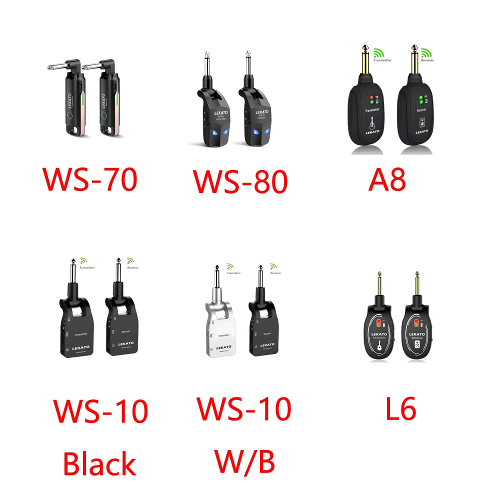 LEKATO WS-70 Wireless Guitar System - Built-In Rechargeable Audio Transmitter Receiver, 70 Channels, 40M Range