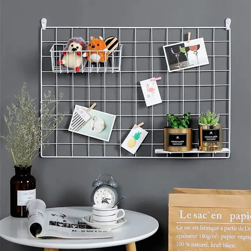 Ins Home Wall Decoration – Iron Grid DIY Hanging Rack, Mesh Shelf Storage Box and Basket Holder Organizer