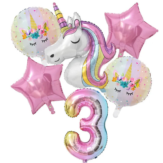 Rainbow Unicorn Balloon Set - 32 Inch Number Foil Balloons for 1st Kids Unicorn Theme Birthday Party and Baby Shower Decorations