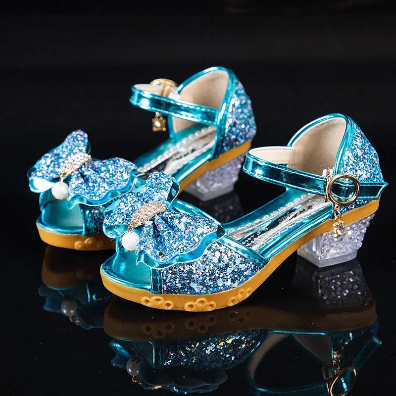 2021 Summer Girls Sandals – Princess Shoes with High Heels, Bow-Knot, and Crystal for Parties & Weddings