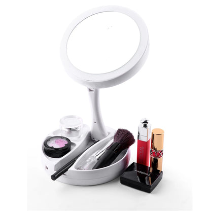 Portable Folding LED Makeup Mirror - 1x/10x Magnifying, Double-Sided, USB or Battery Operated, 270° Rotation