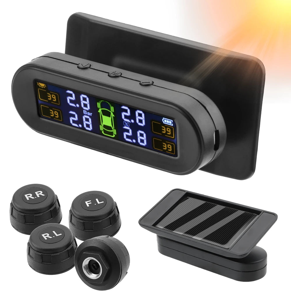 Car TPMS Sensors – Tire Pressure Monitoring System with Solar/USB, On-Board Computer for Off-Road 4x4 Vehicles, Automobile Accessories