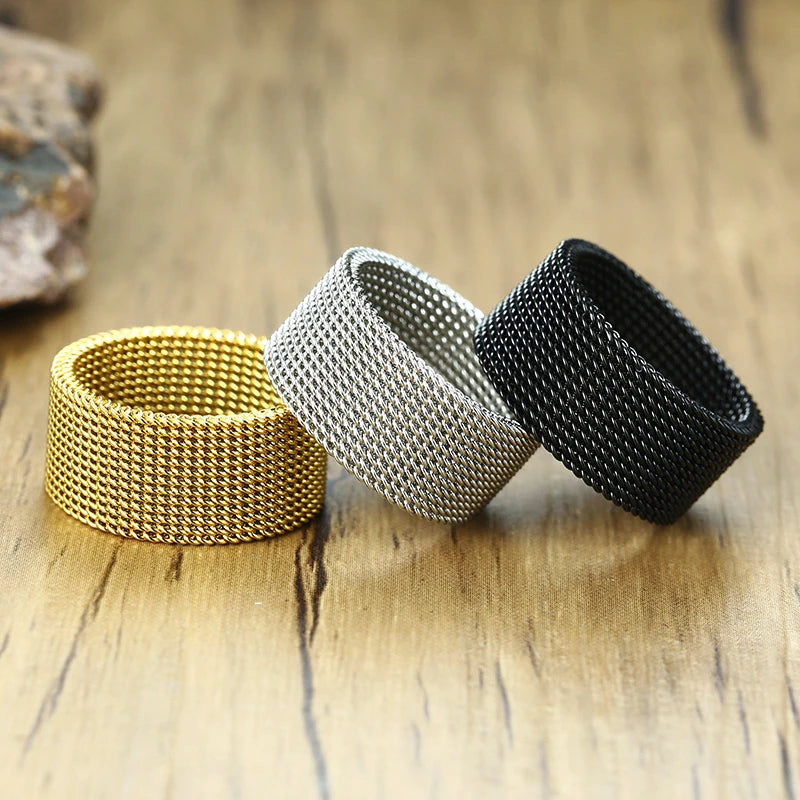 Men's Modern Stainless Steel Mesh Band Ring - Stylish Jewelry for Men and Women