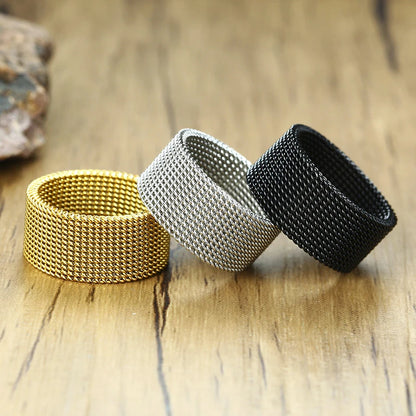 Men's Modern Stainless Steel Mesh Band Ring - Stylish Jewelry for Men and Women