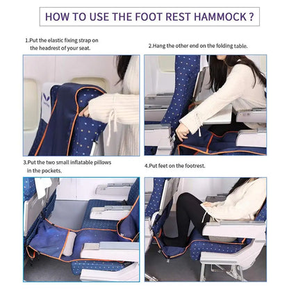 Adjustable Footrest Hammock with Inflatable Pillow - Seat Cover for Planes, Trains, and Buses