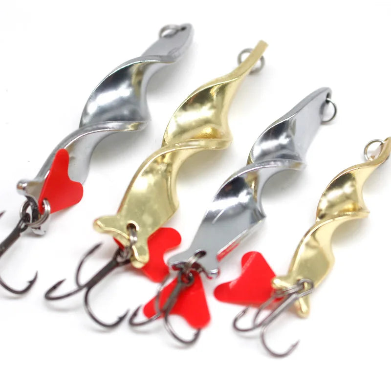 Trolling Spinning Spiral Fishing Lure - Long Cast Spoons Spinner, 10g/14g/21g/28g Screw Rotation Metal Jigbait with Red Heart Sequins