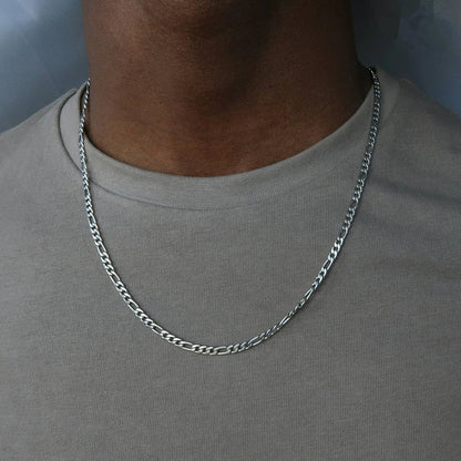 Men's Figaro Chain Necklace - Punk Style Silver-Tone Stainless Steel, Hip Hop Fashion Jewelry Gift